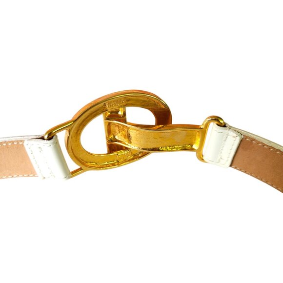 Vintage “Streets Ahead” White Leather Adjustable Belt Gold Buckle Size - Picture 6 of 8